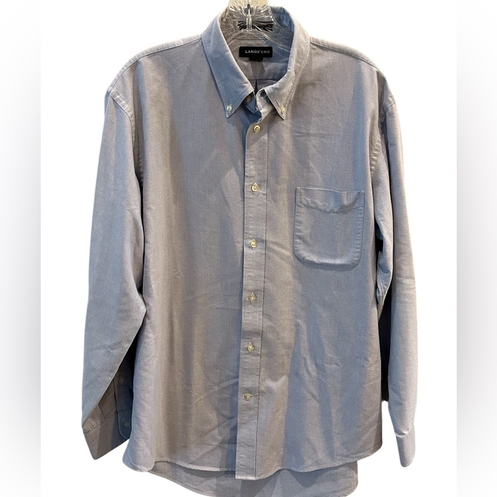 Men’s Lands End Light Blue Professional Collared Long Sleeved Shirt, 16 1/2 - 34